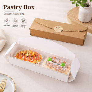 Cajas de papel kraft largas con borde festoneado personalizadas, cajas rectangulares negras, blancas y marrones con logotipo personalizado para empaque de regalo de galletas y macarons - Product Image 5