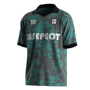 Maillot de football vert à col polo en V avec empiècements anti-humidité et tissu à séchage rapide pour les événements de match - Product Image 1