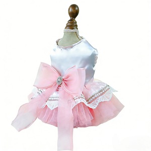 Vêtements pour chien, jupe tutu, robe en tulle blanc pêche avec voile couronne rose et violet pour un style princesse, à porter au printemps et en été - Product Image 5