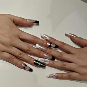 เล็บปลอมทรงโลงศพสีดำและสีขาวจากแบรนด์ Muhaha Trend Design - Product Image 5