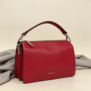 Women Red Grain Leather <b>Underarm</b> <b>Bag</b> Zip Closure Detachable Strap Daily Casual Crossbody Purse - Product Image 3