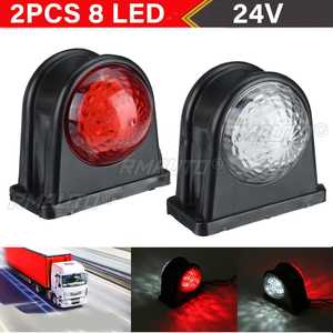 2 pièces, 24 V, 8 LED, feux de position latéraux pour voiture et camion, en caoutchouc et plastique, double face, clignotants rouges et blancs pour remorque, camion, fourgonnette, bus - Product Image 1