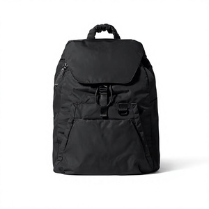 Sac à dos en nylon noir personnalisé avec cordon de serrage, grande capacité, léger, tendance, pour voyage et école, avec fermeture à rabat - Product Image 1