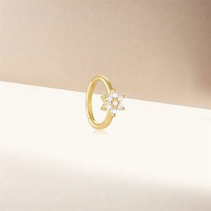 ROXI Anillo de Nariz Individual de Plata de Ley 925 con Flor Incrustada de Zirconia, Pendientes de Cartílago, Joyería para Piercing S925 - Product Image 6