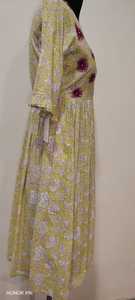 Vestido Midi de Algodón con Estampado Floral, Cuello Redondo, Manga Tres Cuartos, Corte en A, Casual, Veraniego, Transpirable, Tejido, Holgado - Product Image 2