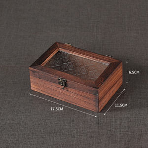 Boîte de rangement multifonctionnelle rétro en bois massif avec couvercle en verre motif fleur de crabapple pour fruits secs à la maison - Product Image 3