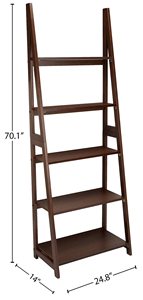 Étagère à livres <span class=keywords><strong>Asics</strong></span> Ladder, <span class=keywords><strong>5</strong></span> niveaux, structure en bois de caoutchouc massif avec finition noyer, pour le rangement et la présentation à la maison ou au bureau - Product Image 3