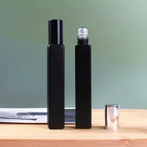 Botol Rol Minyak Esensial Parfum Kaca Hitam Penuh 10Ml Botol Roll On Warna Matte dengan Tutup Hitam