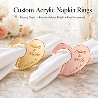 Anneaux de serviette en acrylique miroir personnalisés en forme de cœur, décorations de table de mariage, cadeaux de fête, porte-cartes de place en forme de cœur personnalisés, décoration artistique rustique
