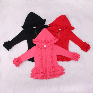 Felpa con cappuccio di nuovo Design per ragazze cappotto autunnale personalizzato in tinta unita con decorazione con volant e cerniera - Product Image 3