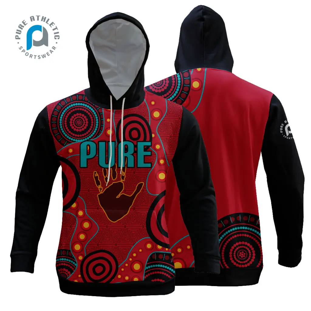 Saf 100% polyester erkekler hoodies süblimasyon baskılı kapüşonlu svetşört toptan özel aboriginal svetşört üreticileri örnek