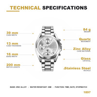 Montre SKMEI 1897 pour homme, luxe, avec fonction date et chronomètre, montre-bracelet pour activités de plein air, voyages quotidiens, chronométrage décontracté