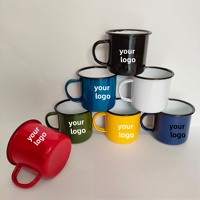 Mug en émail robuste pour le camping en plein air, avec bord en acier inoxydable, résistant aux hautes températures, avec décalcomanie sur émail, logo personnalisé, tasse à café légère en émail