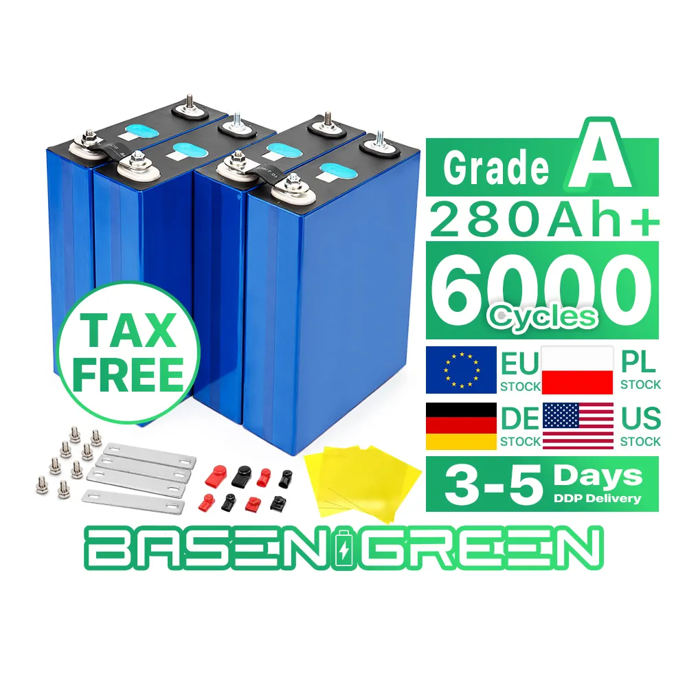 Basen baterai isi ulang daya, 290ah 320ah Lifepo4 prismatik 12v 24v 300ah Pack untuk sistem penyimpanan energi surya bebas pajak