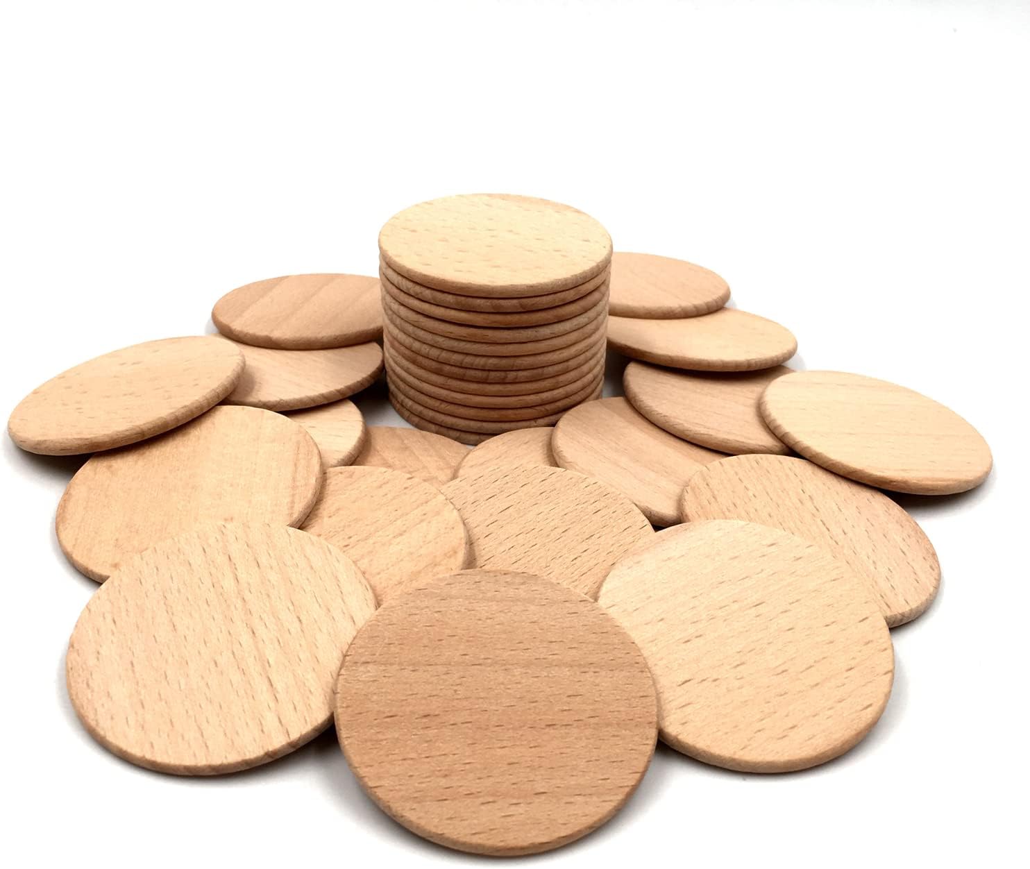 50 Monete Di Legno Non Finite Da 3 Cm – Ritagli Rotondi In Sicomoro Per Fai Da Te E Decorazioni - 2