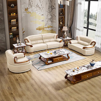 Sofá de Cuero Ujinwood al por Mayor, Combinación de Madera Maciza, Tamaño para Apartamento, Sala de Estar de Lujo, Muebles de Sofá de Lujo Ligero