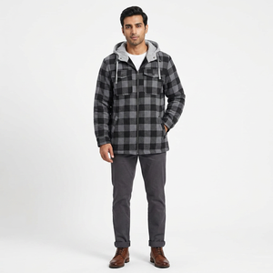 Wholesale <b>Men's</b> Casual Style Flannel Jackets Plaid Cotton Soft <b>Coat</b> with <b>Hood</b> Fleece Lined Breathable Jacket for <b>Man</b>, <b>Man</b> Jacket - Product Image 1