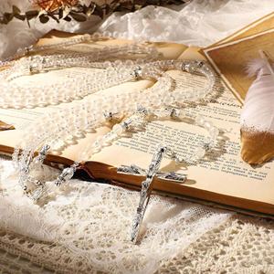 수제 종교 유리 구슬 웨딩 올가미 목걸이 110cm 신부와 신랑을위한 다기능 결혼식 묵주 선물 - Product Image 3