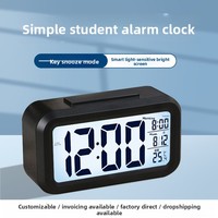 Réveil électronique de bureau YAOQIU YQ-210 avec écran LCD, thermomètre, fonction snooze, alarme lumineuse, design de chevet, horloge intelligente