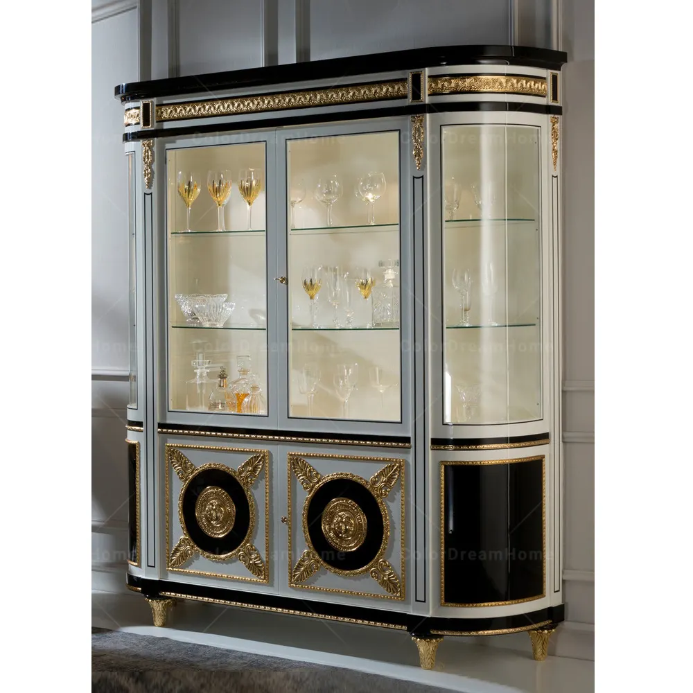 European luxury living room cabinet white glass show case cabinet 2 doors