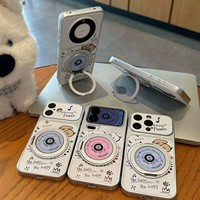 17/16/15 Kompatibel untuk Desain Hewan CD Terinspirasi Anak Anjing Dudukan Berputar Kaca Corning Berlapis Elektro Premium Casing Ponsel