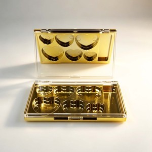 Palette de fards à paupières vide en forme de cœur à 6 compartiments, avec capuchon transparent, base métallique dorée, emballage cosmétique vide pour blush - Product Image 1