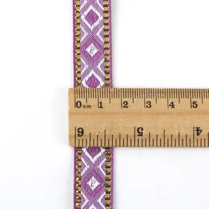 Custom Logo Polyester Geometric Zigzag Embroidery Tape Ribbon Metallic Edge Ethnic Woven Jacquard Ribbon Trim For Sewing Crafts