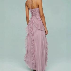 Vestido Largo Elegante de Gasa Morado con Volantes y Cuello Halter, Estilo Casual, de Alta Calidad, Nuevo Modelo de Verano, Superventas - Product Image 2