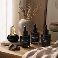 Boîte cadeau en papier noir pour l'affichage de pierres d'aromathérapie, emballage personnalisé avec logo imprimé pour ensemble diffuseur d'huiles essentielles