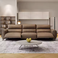 Sofa Recliner Kulit Elektrik Modern Warna Coklat Asli dengan USB untuk Ruang Tamu Home Theater Produsen OEM ODM