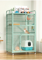 Grande cage à chat mobile et écologique avec revêtement poudré, étagère de rangement domestique en tube carré, fermeture à bouton, motif uni, type villa