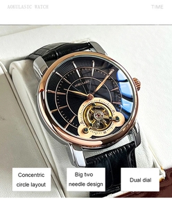 Reloj Mecánico Automático Aokulasic 2192, Resistente al Agua, de Acero Inoxidable y Cuero, con Diseño Moderno, Tourbillon, para Negocios - Product Image 6