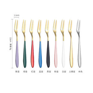 Stainless Steel Fruit <b>Forks</b> Colorful <b>Dessert</b> <b>Forks</b> For Cake Mooncake Household Use Solid Color Design YT A017 - Product Image 3