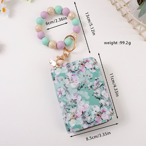 Pochette de rangement en organza imprimée pour 11 cartes, avec poche pour monnaie, cordon de perles en silicone et pendentif porte-clés perles pour poignet - Product Image 5