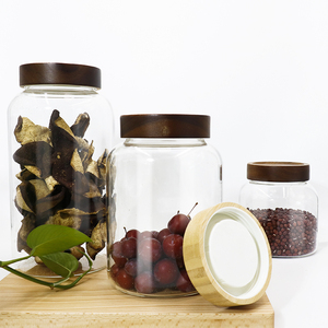 Bocaux de rangement en verre hermétiques multifonctionnels de grande taille pour la cuisine, pour le stockage des aliments, des chocolats, des biscuits, des bonbons, avec couvercle en acacia - Product Image 5