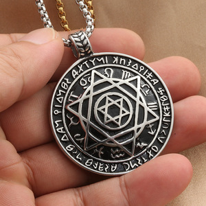 Yunnique – collier avec pendentif géométrique en acier inoxydable pour hommes, étoile à six branches, style rétro Punk, breloque ronde, bijoux à la mode - Product Image 3