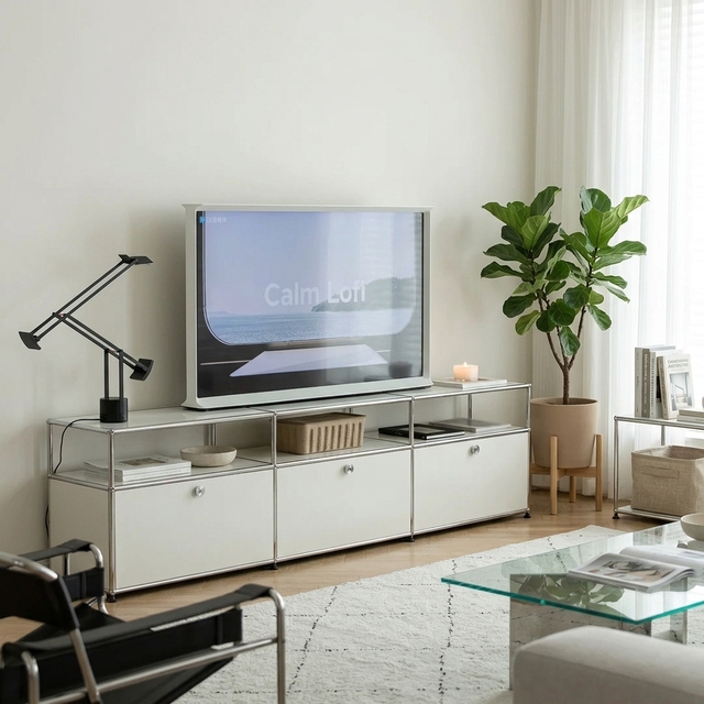 Modern Modular TV Stand Low Media Console with Storage Customizable Eco-Friendly Durable Stainless Steel Cabinet for Living Room