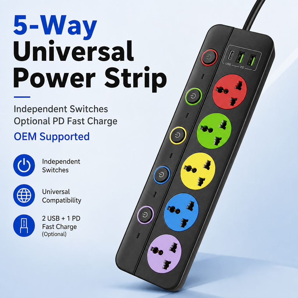 Wholesale Factory Direct Supply Universal 5 Gang AC Receptacle Personal Switches Multi Plug Home Theater Hotel Extension Socket · image 1