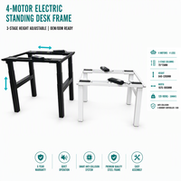 Bureau de travail moderne électrique ergonomique réglable pour la maison et le bureau, avec cadre métallique, quatre moteurs, quatre pieds, robuste, certifié TUV CE