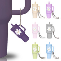 Nouveau pendentif style Stanley, breloque colorée en gel de silicone pour bouteille d'eau, porte-clés mini motif floral réaliste