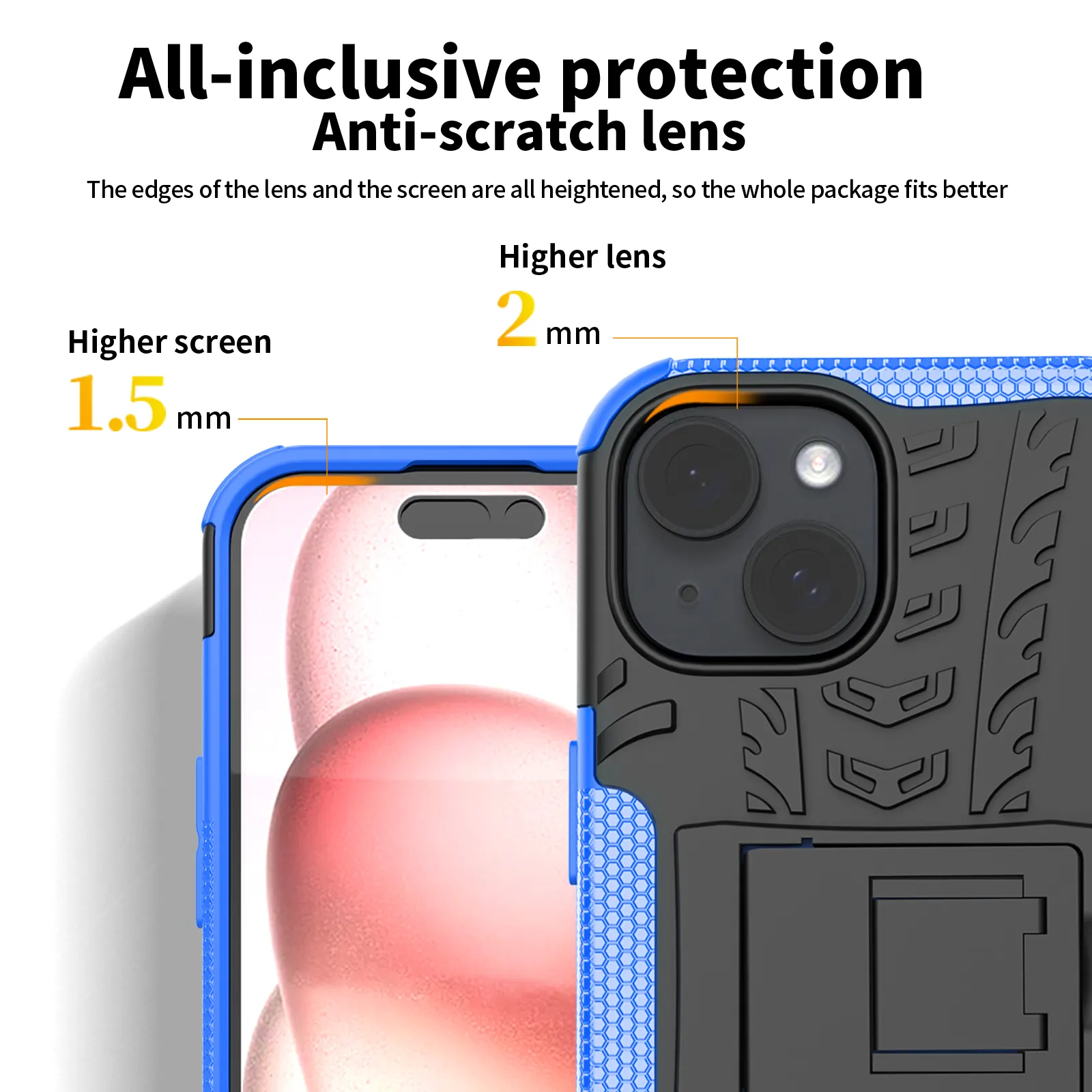 IPhone 15 하드 PC 용 2 in 1 디자인 전화 케이스 보이지 않는 킥스탠드가있는 소프트 TPU 휴대 전화 케이스