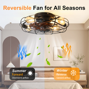 19.7" Industrial Caged Ceiling Fan with Light, 6-Speed Reversible DC Motor, E26 <b>Bulb</b> Base, Farmhouse Decor for Bedroom kitchen - Product Image 4