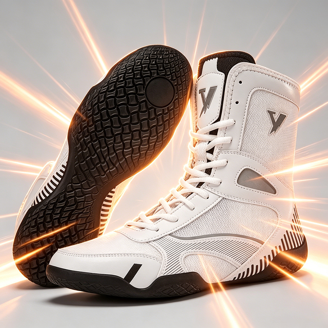 Mesh Faux Leather Upper Lace-Up Boxing Boots Lightweight Breathable Slip Resistant Professional Wrestling Shoes with Rubber Sole