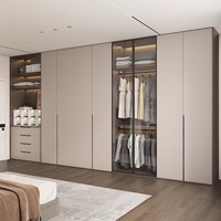 Armoire en bois de style moderne avec portes à charnières et tiroirs, couleur crème française, sur mesure pour hôtel, chambre à coucher, coiffeuse