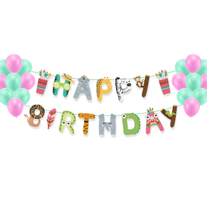 Huancai ג 'ונגל מסיבת קישוטי הודי סגנון יום הולדת שמח באנר ספארי זר גבתון לילדים יום הולדת ספקי צד - Product Image 3