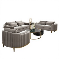 Canapé d'angle moderne de luxe léger trois places en velours gris capitonné, ensemble combiné pour appartement - Meilleures ventes