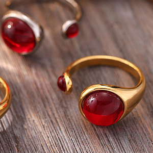 Non Tarnish Fine 14k 18k Gold Plated 316L Stainless Steel Fashion <b>Garnet</b> <b>Ring</b> for Women - Product Image 4