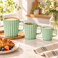 Ensemble de tasses en céramique à nervures verticales, 3 tailles, couleur pastel, tasse à café, logo personnalisé, cadeau, tasse à boire en porcelaine, vente en gros