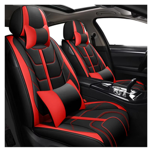 Housses de siège avant, protecteurs de siège de voiture en tissu respirant et en cuir, compatibles avec la plupart des camionnettes SUV berlines, noir - Product Image 1