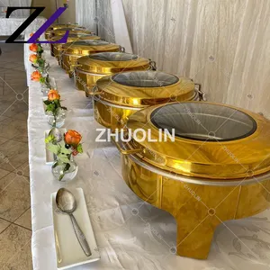 Commercial shaffing dish plat chauffant pour buffet chafer gold round chafing dish burner insulated food warmers for catering